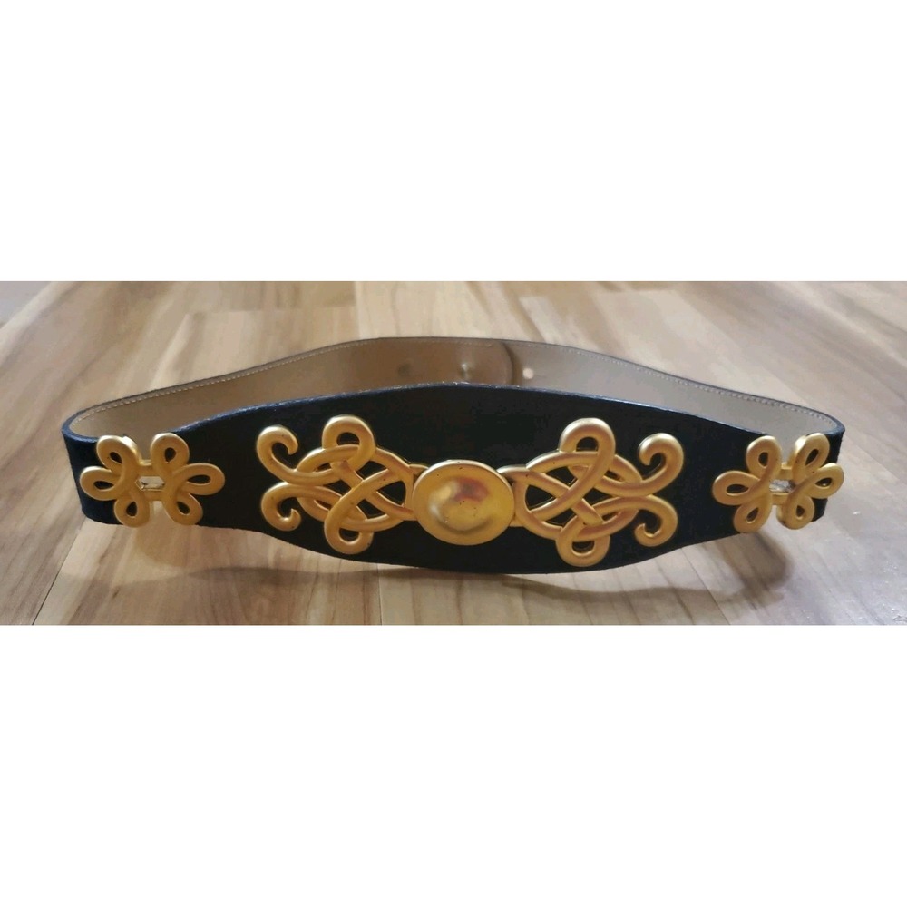 VTG 1990 DONCASTER Black Leather Belt CELTIC REVIVAL Heavy Studded Statement M
